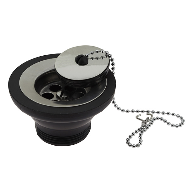 Crépine inox, bouchon en caoutchouc et chaîne, type 558R